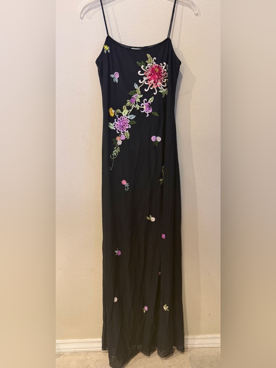 Rimini Dresses & Skirts - Rimini Black Maxi Dress with Pink & Green Floral Embroidery
